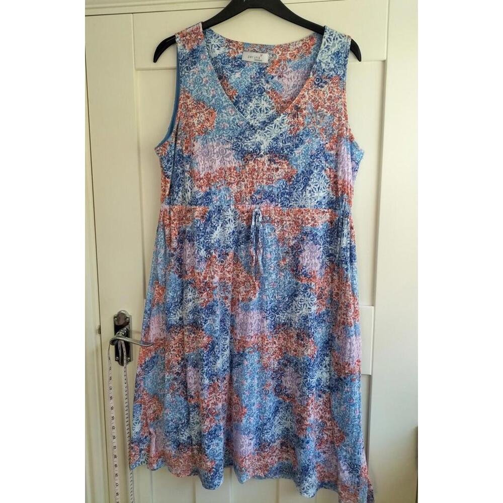 BN Per Una Ladies Size 16 Blue Cotton Mix V Neck Sleeveless Lined Sun Dress